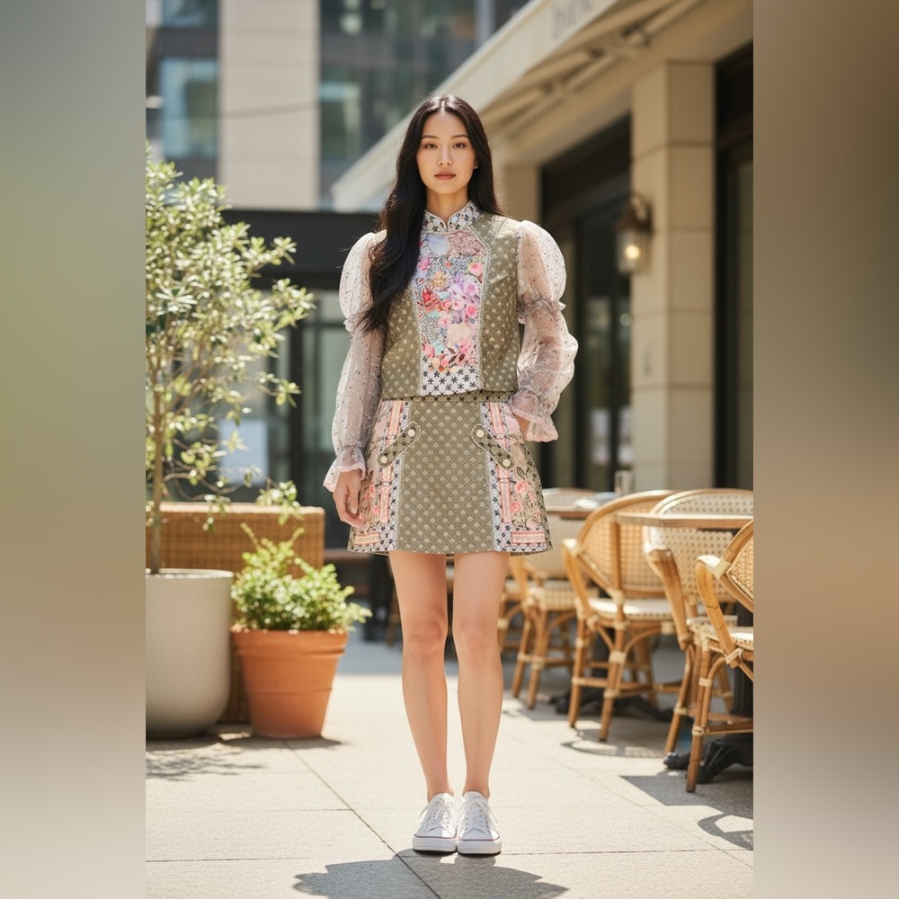 BURRYCO Floral and Patterned Mini Skirt Set